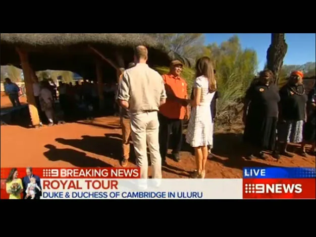 Duke and Duchess of Cambridge meeting locals in Uluru during a royal tour, as reported by 9News.