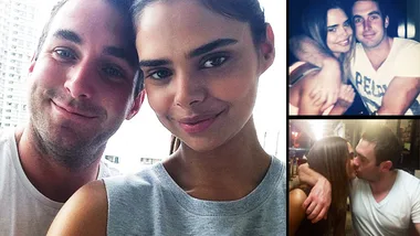 A couple embracing and smiling in three different photos, showing affection and togetherness.
