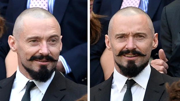 Hugh Jackman shaved head and beard