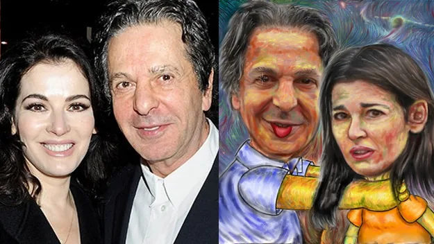 Nigella Lawson and Charles Saatchi choking art