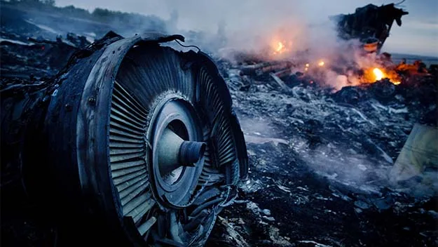 The wreckage of MH17 after it was shot down over Ukraine