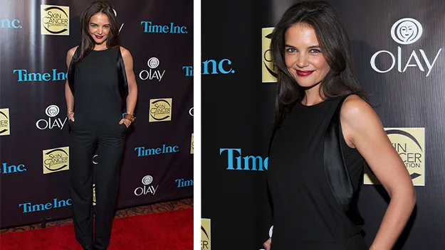 Katie Holmes black pantsuit