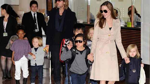 Angelina Jolie and Brad Pitt with their children