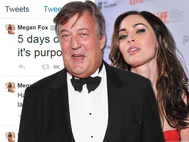 Two individuals in formal attire with tweets in the background.