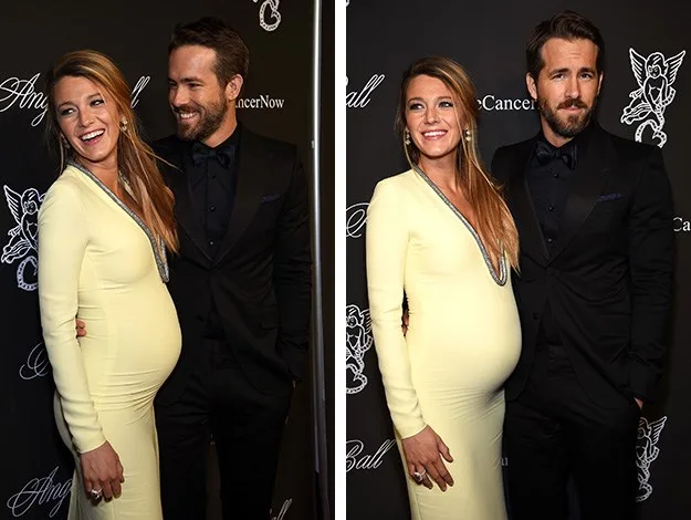 A smiling couple poses together at a formal event, with the woman wearing a fitted, pale dress.