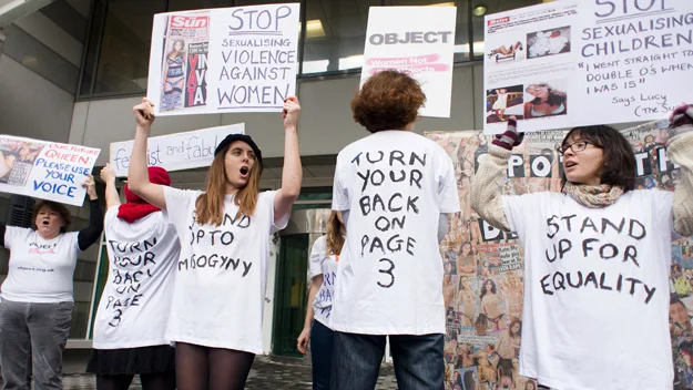 Women protest The Sun's topless page 3 girl tradition.