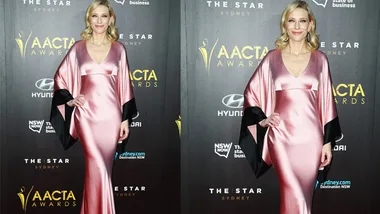 Actor in a pink gown on the AACTA Awards red carpet.