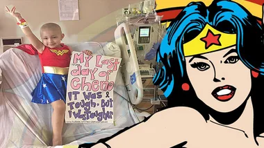Little girl with cancer dressed up as wonder woman