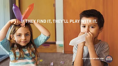Two children play with condoms, one on head and one inflated, with text "If they find it, they’ll play with it."