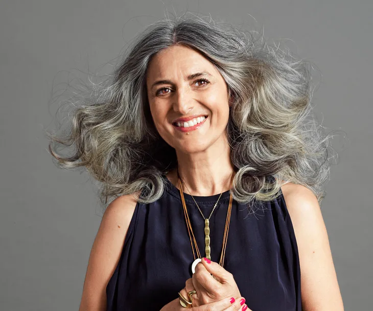 Beautiful woman with grey hair 