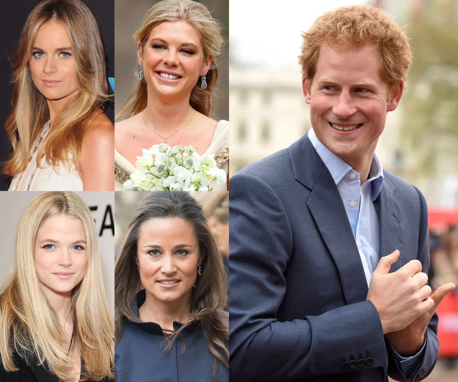 A collage with five individuals, including a man in a suit and four women posing at events.