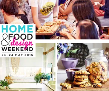 "Collage of Home, Food, and Design Weekend 2015: cookies, cozy interior, and event gathering."