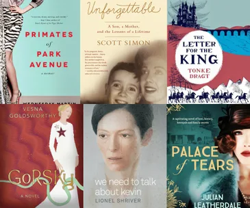 A collage of six book covers including "Primates of Park Avenue" and "The Letter for the King".