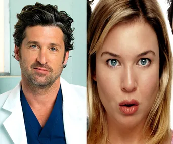 Side-by-side image of a doctor in a white coat and a surprised woman with blond hair.