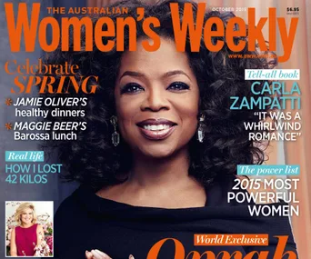 Cover of The Australian Women's Weekly, October 2015, featuring a smiling woman with headlines on various topics.