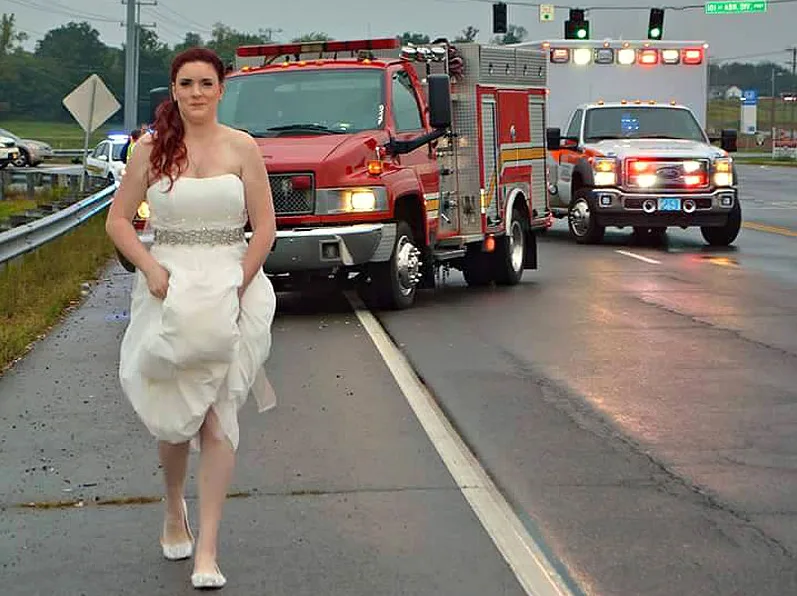 Sarah Ray paramedic in wedding dress