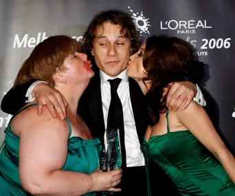 Heath Ledger kissing Magda Szubanski  