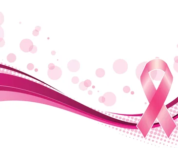 Pink ribbon on abstract background symbolizing breast cancer awareness.