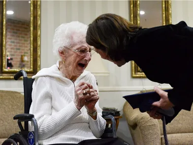 97 year old student cries with joy