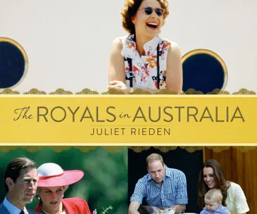 The Royals in Australia book cover featuring photos of royal family members.