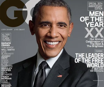 Barack Obama smiling on the cover of GQ's Special 20th Anniversary Edition as "Men of the Year."