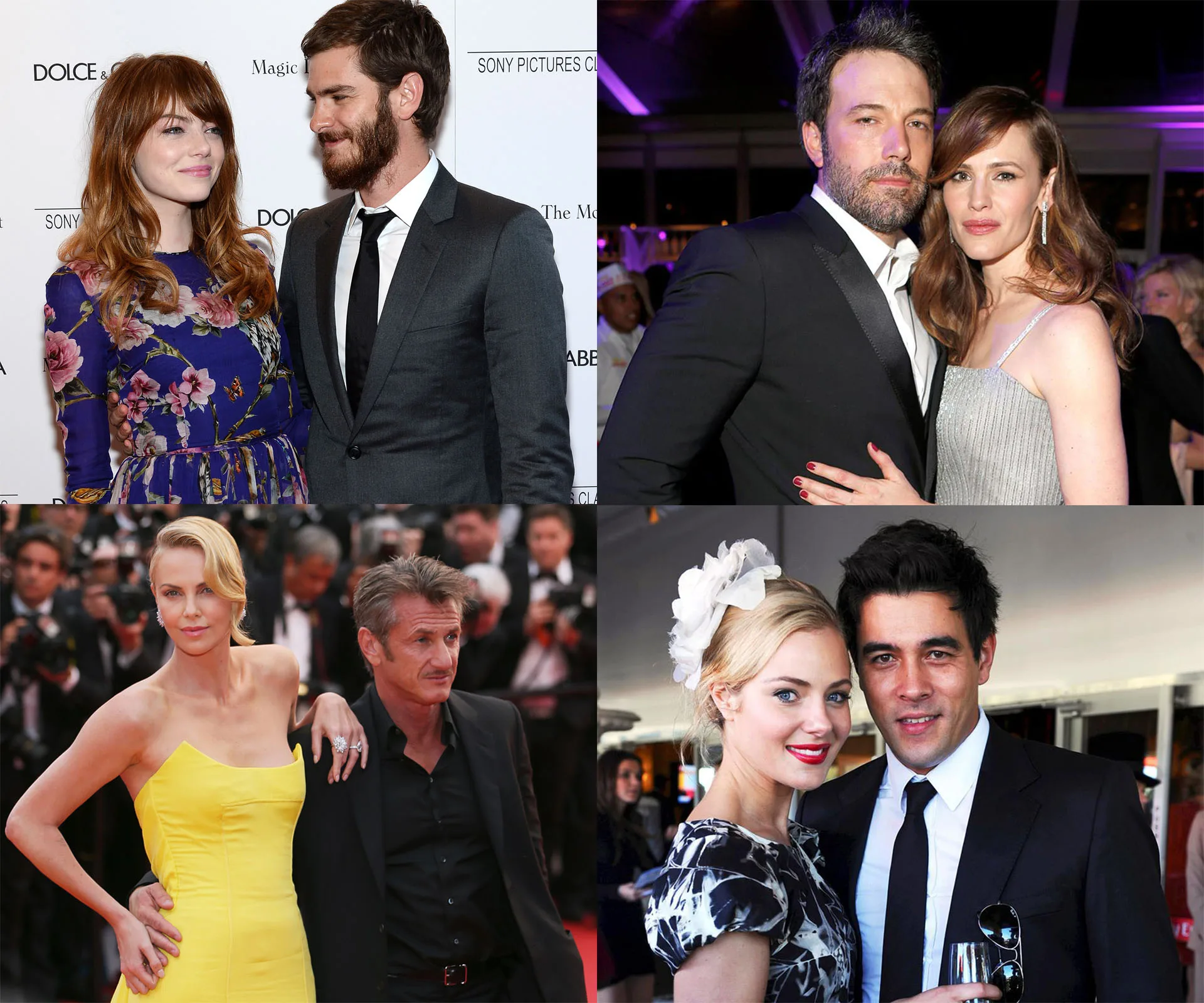 Celebrity couples at events, featuring evening attire and posing together, from notable 2015 breakup article.