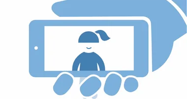 A blue silhouette of a girl taking a selfie on a smartphone screen, part of Dove's campaign on self-image.