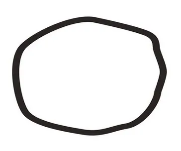 A black, uneven circular shape with irregular edges on a white background.