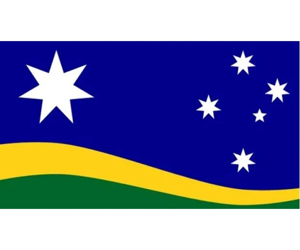 A proposed design for a new Australian flag, featuring stars on a blue field and green and yellow waves.