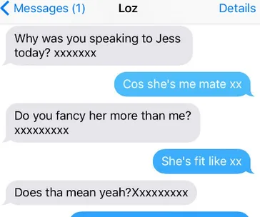 "Text exchange showing a conversation about speaking to Jess, questioning feelings, and responses with humor and flirtation."