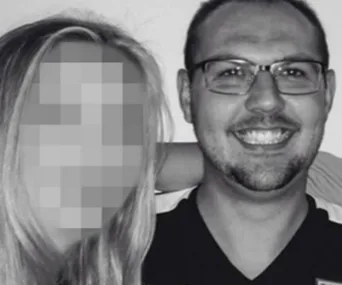 A smiling man with glasses next to a person with a pixelated face.