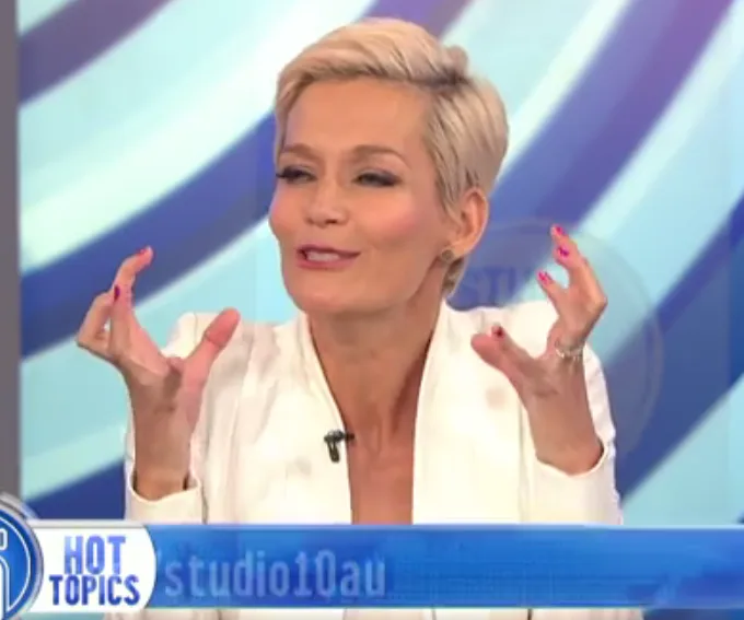 Jessica Rowe gesturing passionately on the TV show Studio 10.