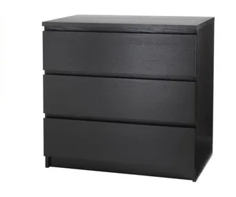 A black three-drawer dresser, commonly known as the IKEA MALM dresser, associated with safety concerns.