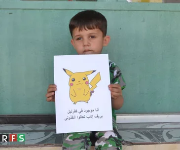 Syrian children hold Pokémon pictures in hope of being saved 