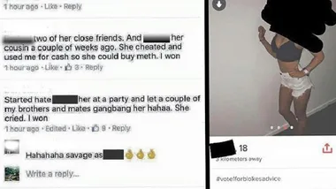 Social media posts exhibiting misogynistic comments and a censored profile picture.