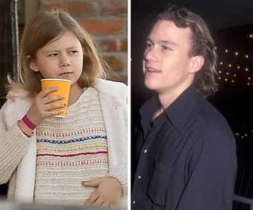 Two side-by-side images: a child with a drink, and an adult in a dark shirt, both looking in the same direction.