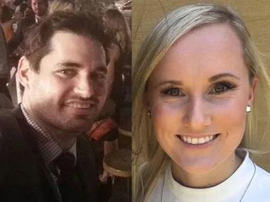 Pair of images showing a smiling man in a suit and a smiling woman with long blonde hair.