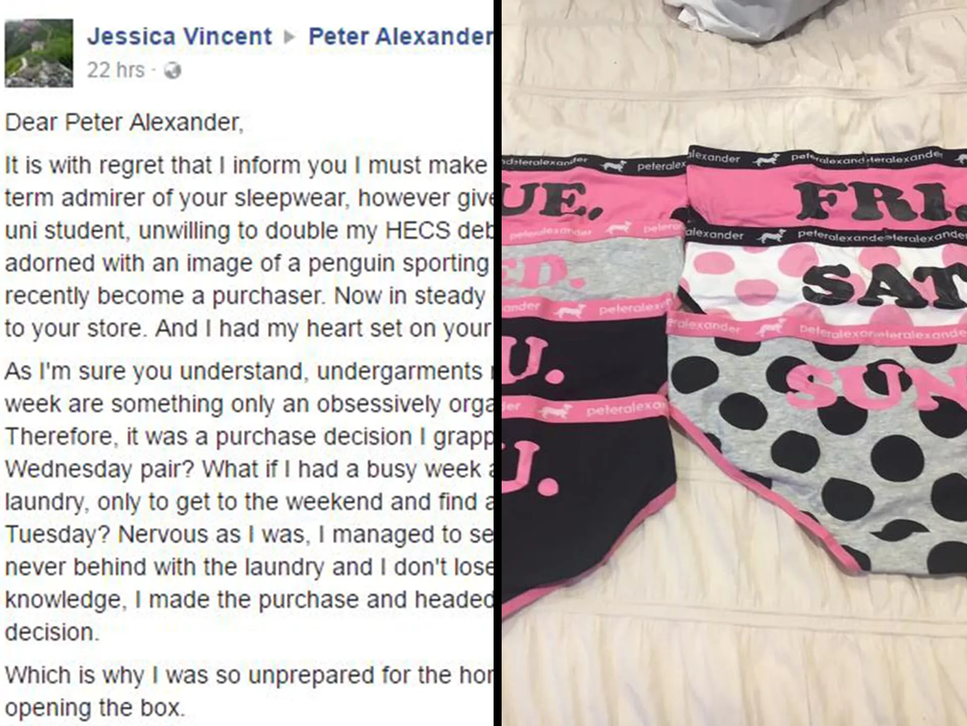 Jessica Vincent letter to Peter Alexander