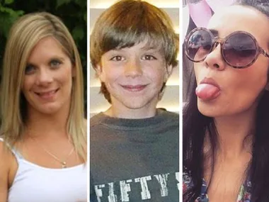 Three photos in a collage: a smiling woman, a boy, and a woman with sunglasses sticking out her tongue.