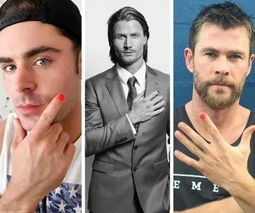 Celebrities with painted nails supporting the Polished Man campaign against child violence.
