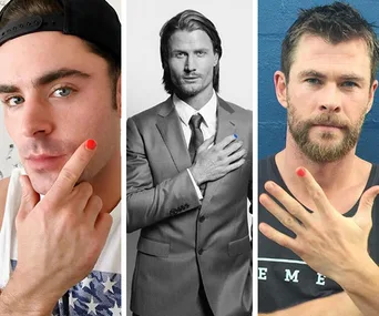 Celebrities with painted nails supporting the Polished Man campaign against child violence.