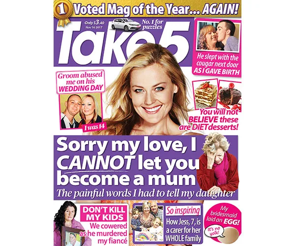 Cover of Take 5 Issue 46 featuring various stories, including "Sorry my love, I CANNOT let you become a mum."