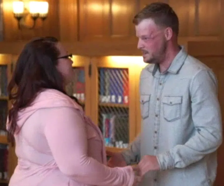 Woman meets man who had face transplant from late husband