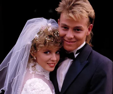 Neighbours' Scott and Charlene on their wedding day.