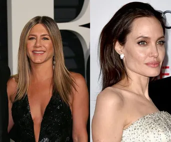 Celebrities in evening gowns at the Golden Globes event.