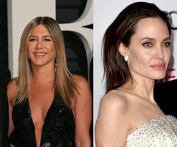 Celebrities in evening gowns at the Golden Globes event.