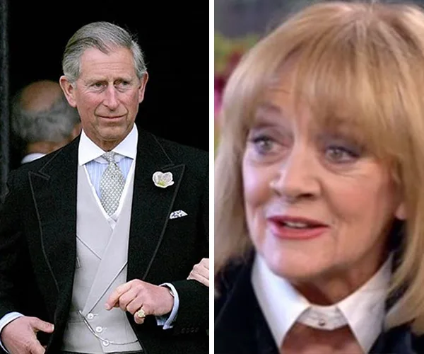 Two side-by-side images of an older man in formal attire and a woman with short blonde hair speaking.