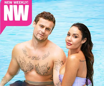 A man and woman with tattoos are in a pool; the image is marked with "NW" for New Weekly magazine.