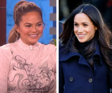 Two women smiling, one in a pink patterned outfit, the other in a dark coat, outdoors.