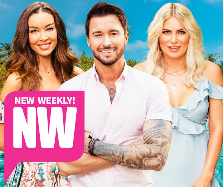 Three smiling individuals in front of tropical scenery with an NW magazine logo in the corner.